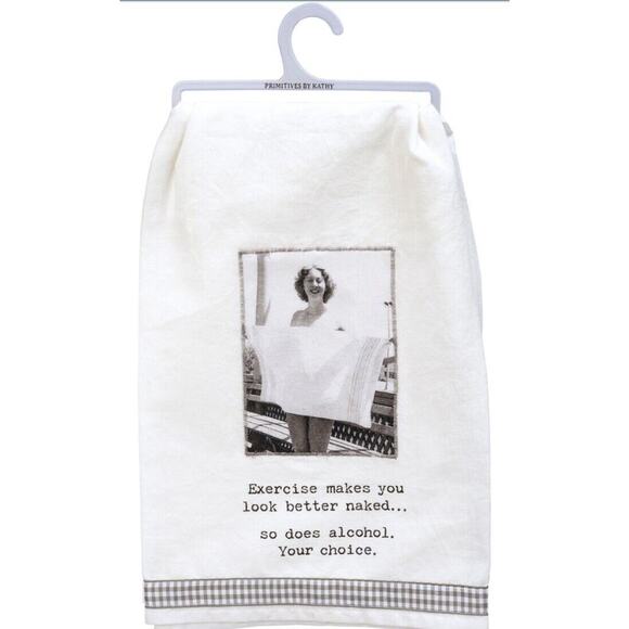 Funny Adult Kitchen Towel “ Exercise Makes You Look Better Naked.. - Picture 1 of 2